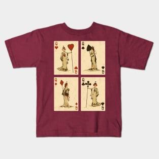 Vintage Playing Cards: Queens of Spades, Hearts, Diamonds, and Clubs Kids T-Shirt